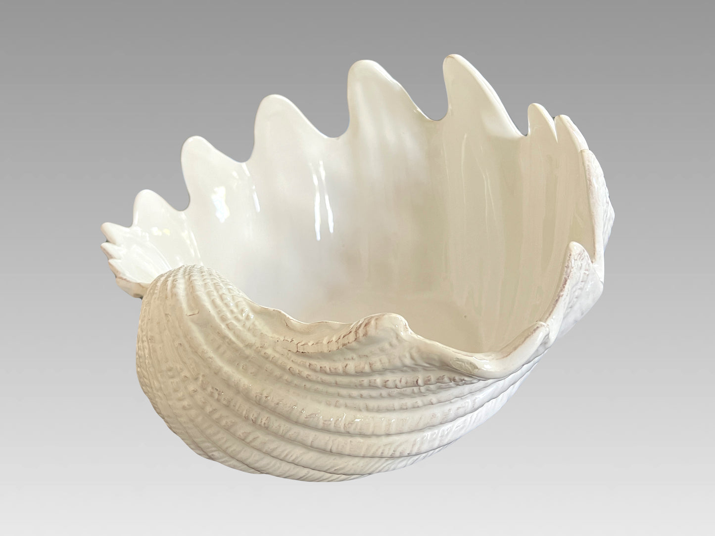 Large White Porcelain Coastal Sea Shell (Giant Clam Shell Bowl/Vide Poche)