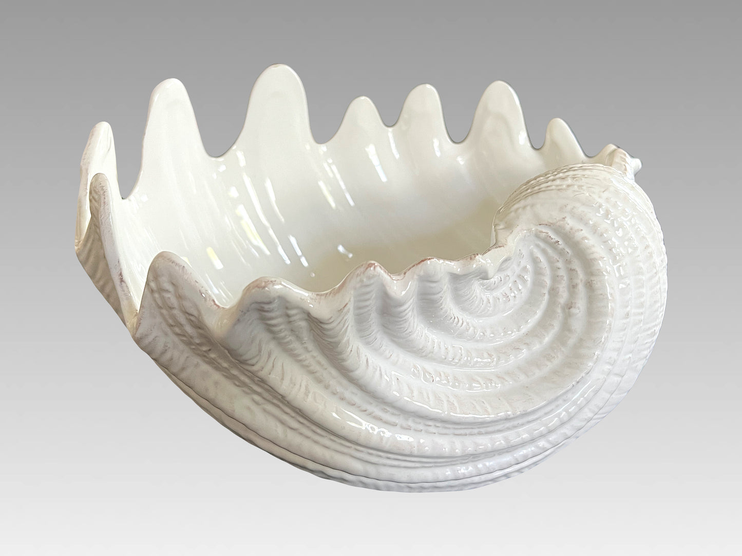 Large White Porcelain Coastal Sea Shell (Giant Clam Shell Bowl/Vide Poche)