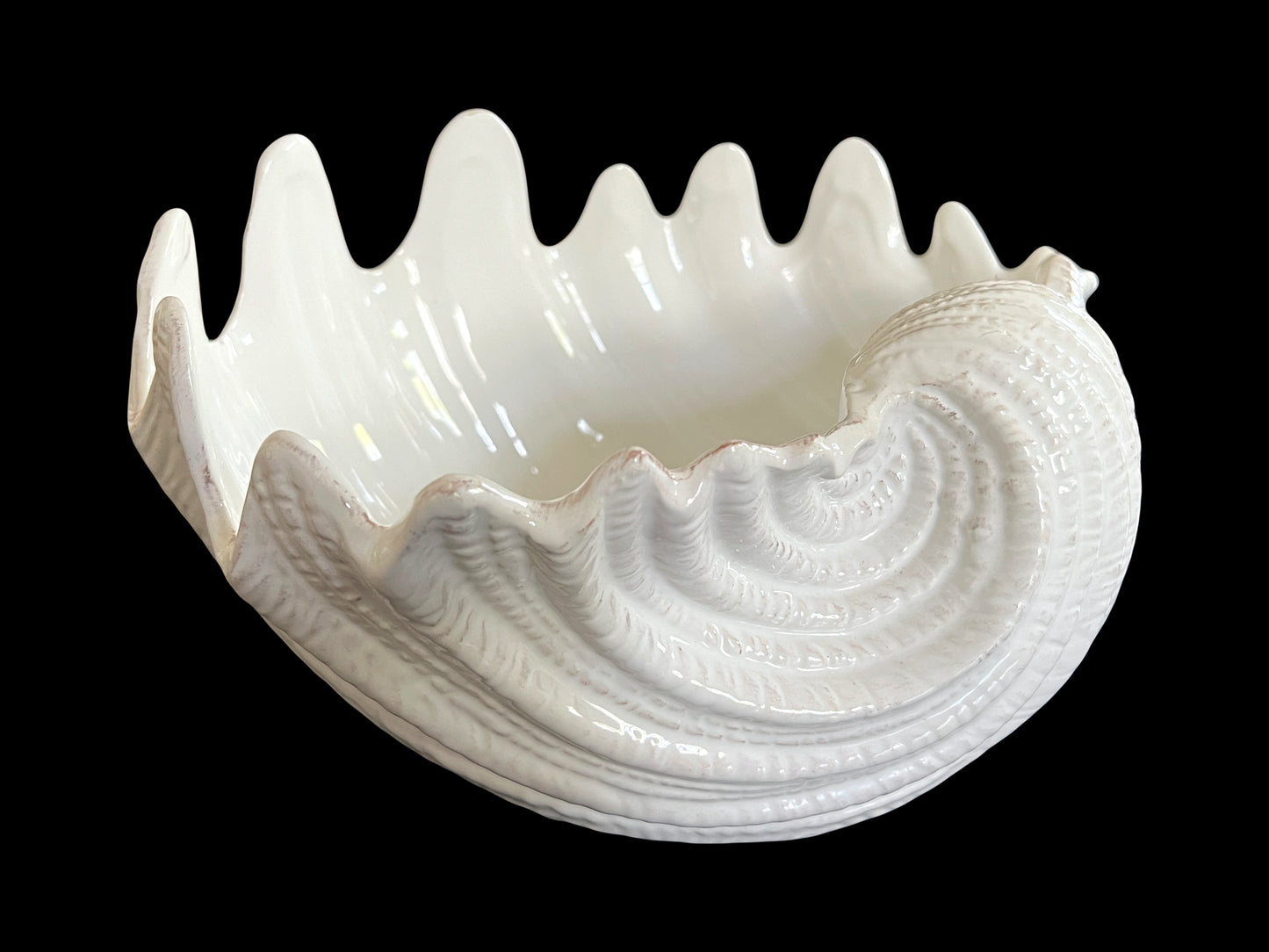 Large White Porcelain Coastal Sea Shell (Giant Clam Shell Bowl/Vide Poche)