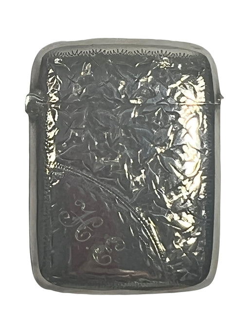 Antique Sterling Silver Vesta Match Safe Box or Pill Box, Engraved C1897 by Joseph Gloster, Birmingham England