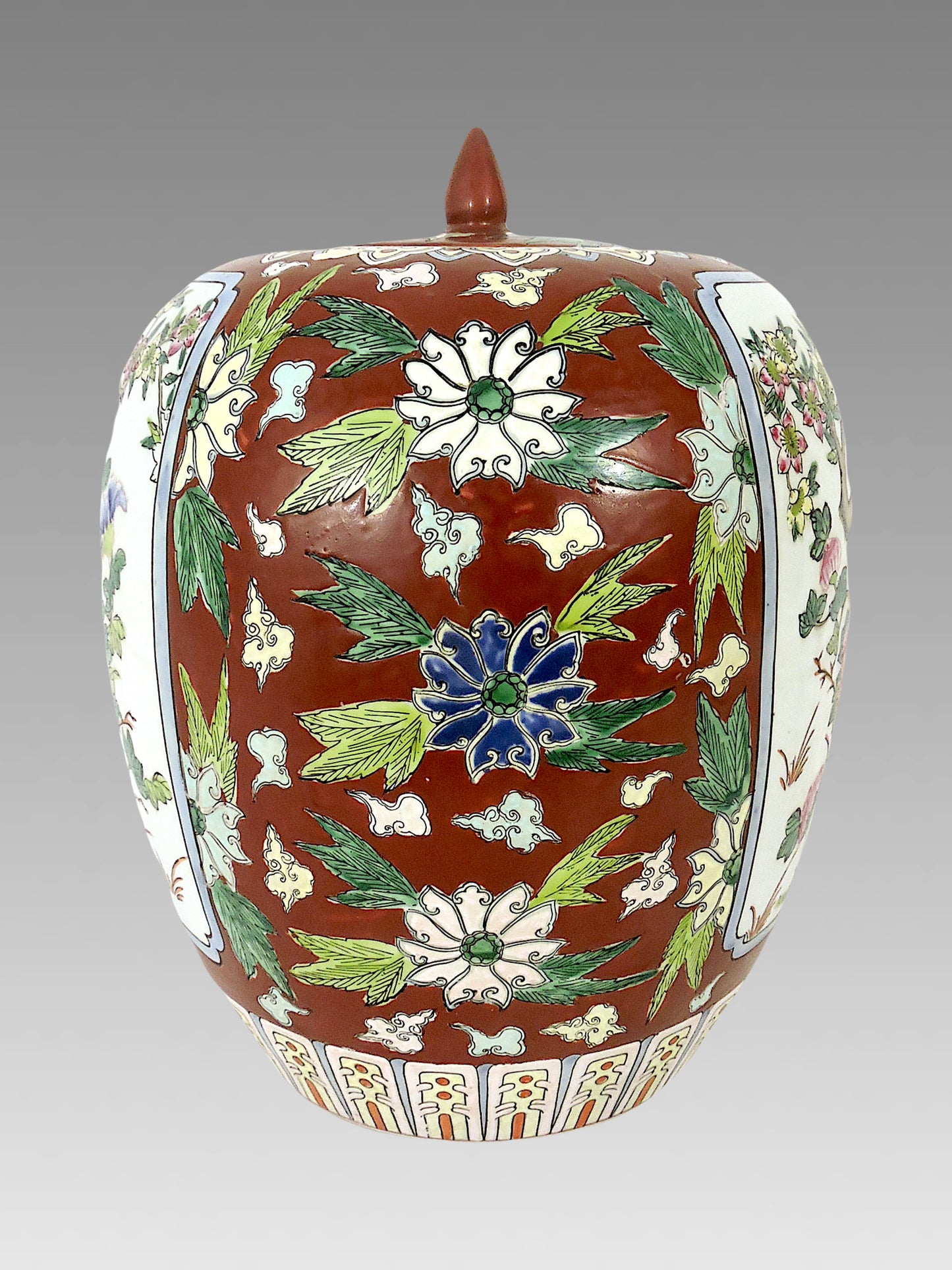 Large Antique Chinese Famille Rose Floral Porcelain Floral Ginger Jar With Phoenix, Tongzhi Mark 1862-1874