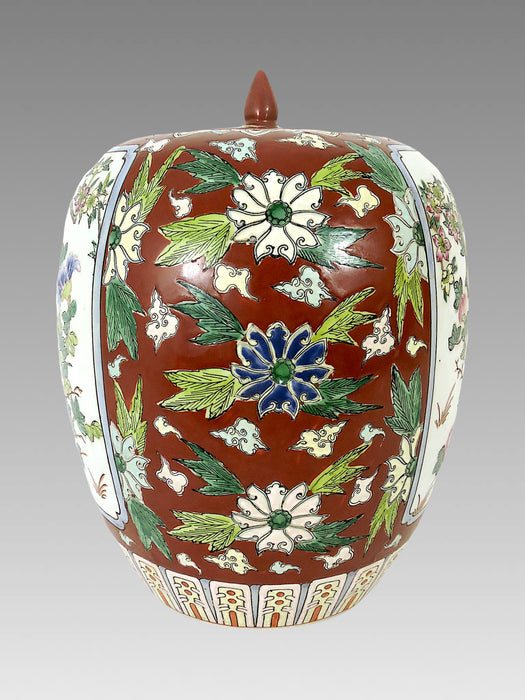 Large Antique Chinese Famille Rose Floral Porcelain Floral Ginger Jar With Phoenix, Tongzhi Mark 1862-1874