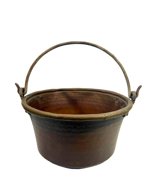 Old Antique Persian Bucket, Cauldron or Pail, Hand Chased & Hammered With Cast Iron Handle, Roll Top