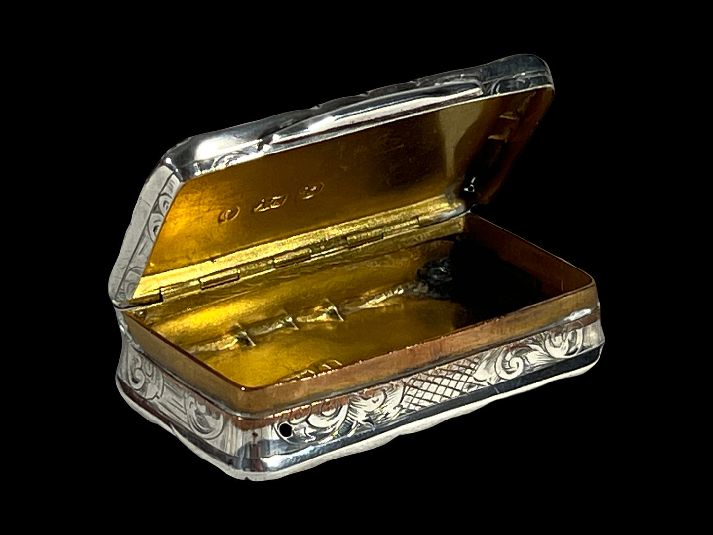 Victorian Sterling Silver Match Box or Pill Box, Gold Wash Interior by Alfred Taylor, Birmingham, England C1857.