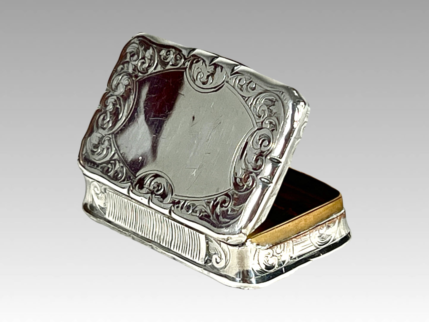 Victorian Sterling Silver Match Box or Pill Box, Gold Wash Interior by Alfred Taylor, Birmingham, England C1857.