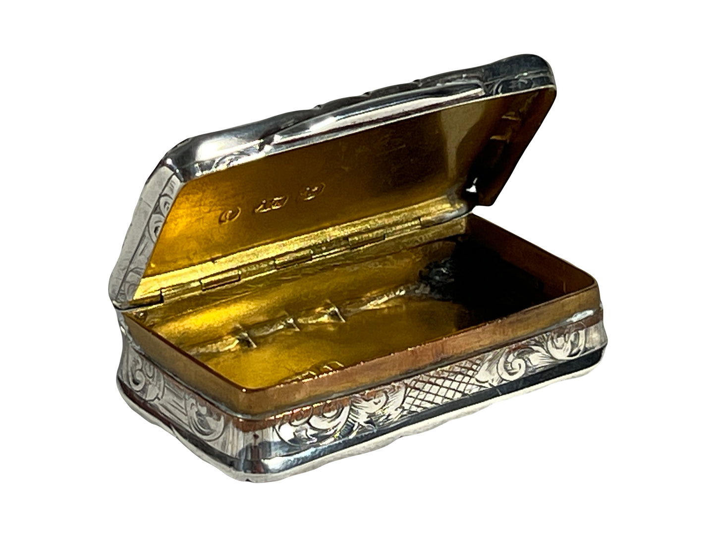 Victorian Sterling Silver Match Box or Pill Box, Gold Wash Interior by Alfred Taylor, Birmingham, England C1857.