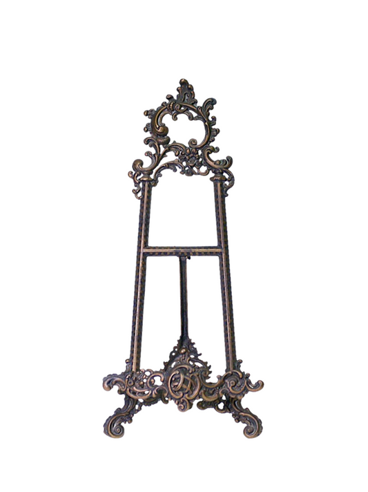 Large Antique Cast Bronze Rococo Revival Portrait Easel with Flowers and Scrolls