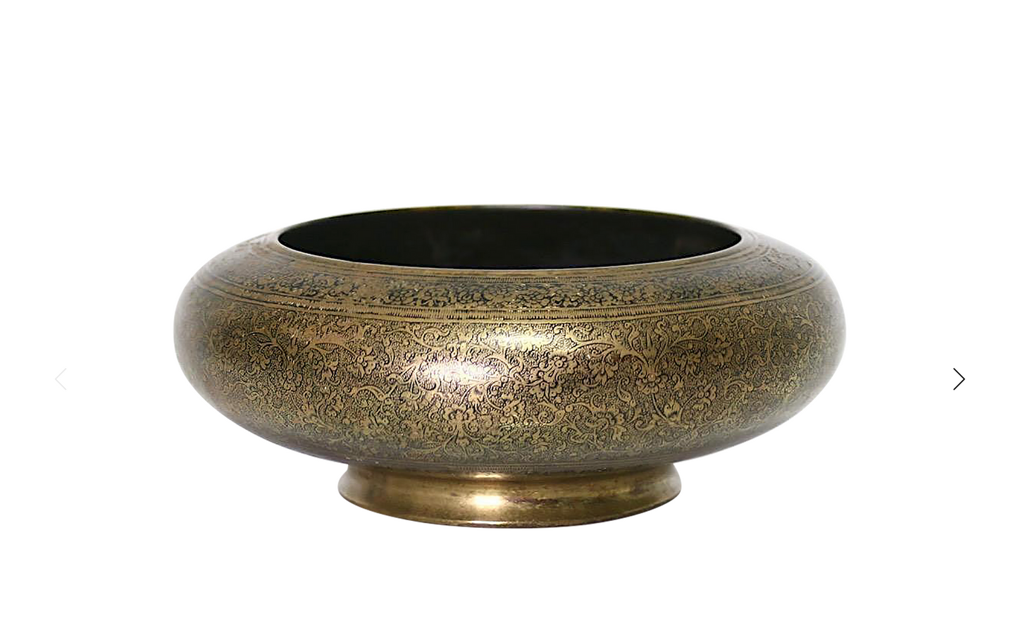 Antique Asian Engraved/Etched Bronze Pedestal Round Bowl or Catchall with Persian Design