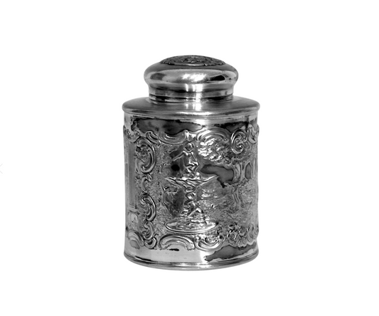 Antique Silver Plate Tea Caddy With Neoclassic Repousse Design