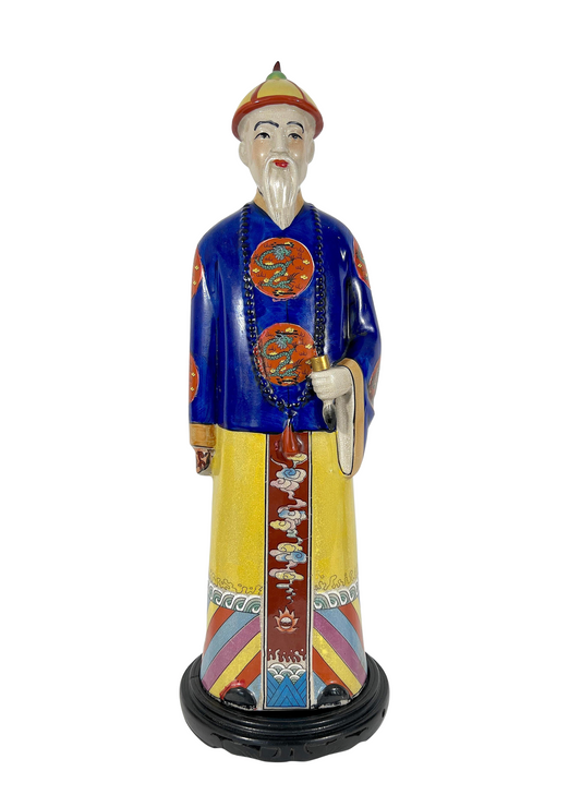 Large Vintage Chinese Republic Period Crackle Glazed Figure of a Qing Scholar of Calligraphy