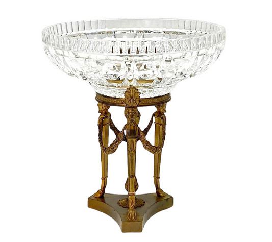 Antique Napoloeon III Cut Glass 'Zeus' Center Piece Bowl (Tazza) With Gilt Bronze Base