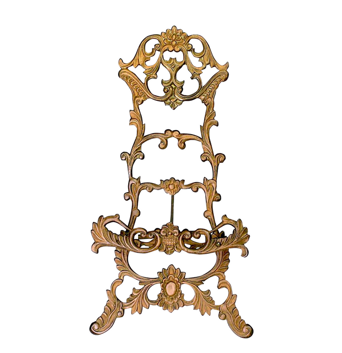 Gold Tone Cherub Design Plate Rack Picture Holder Stand Easel Metal