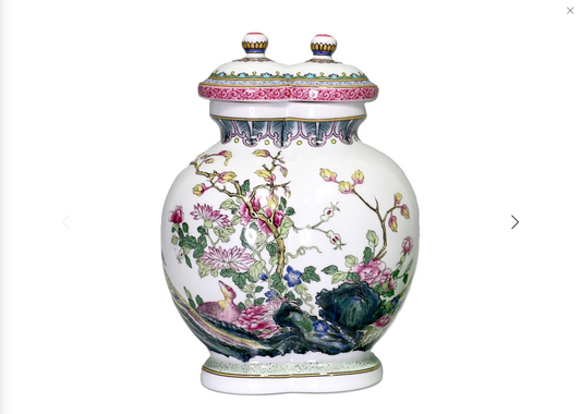 Chinese Famille Rose White Porcelain Conjoined Urns with Flowers & Birds (Vase)