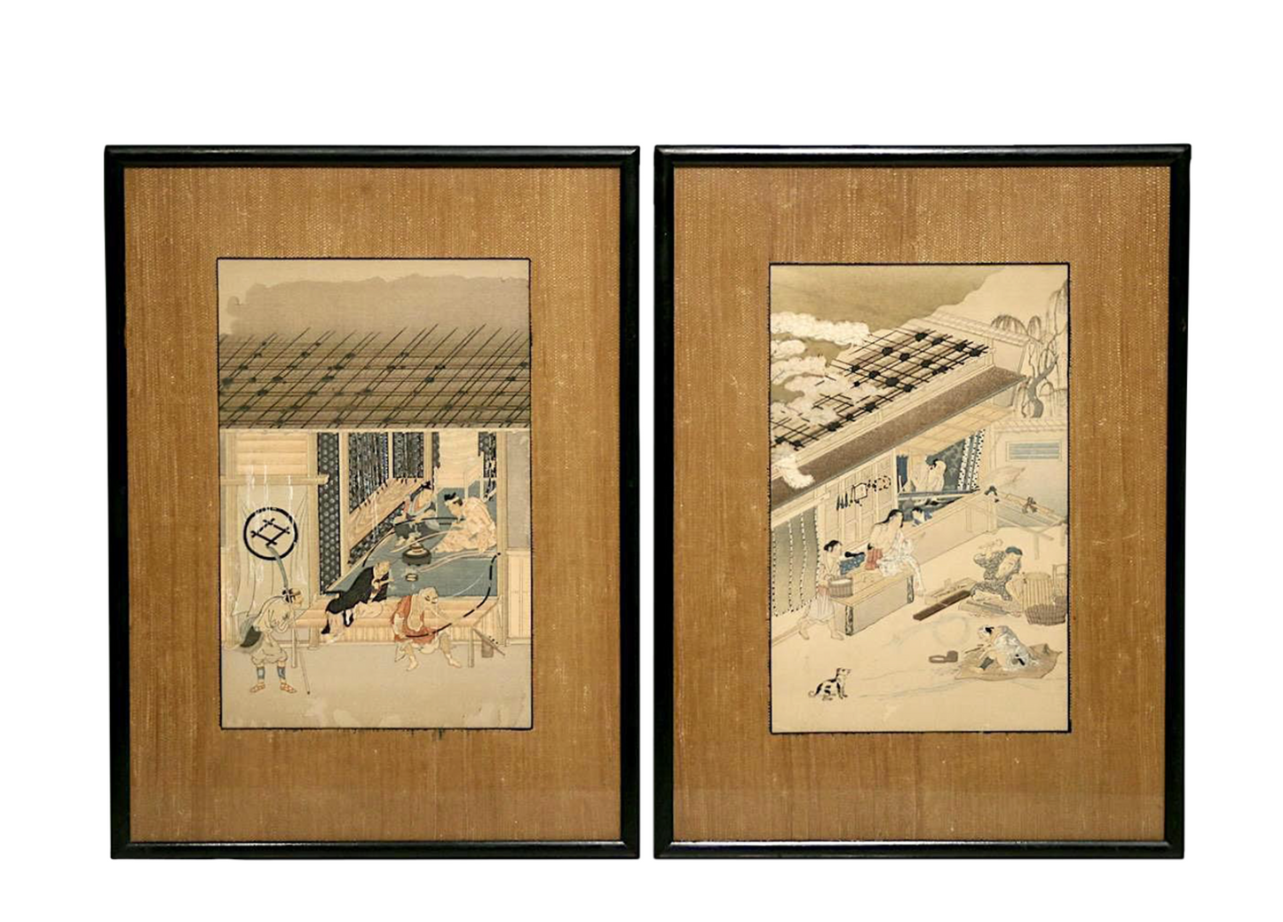 "The Mat Maker" & "The Bow Maker" Antique Japanese Prints After Mitsuoki Tosa -  a Pair