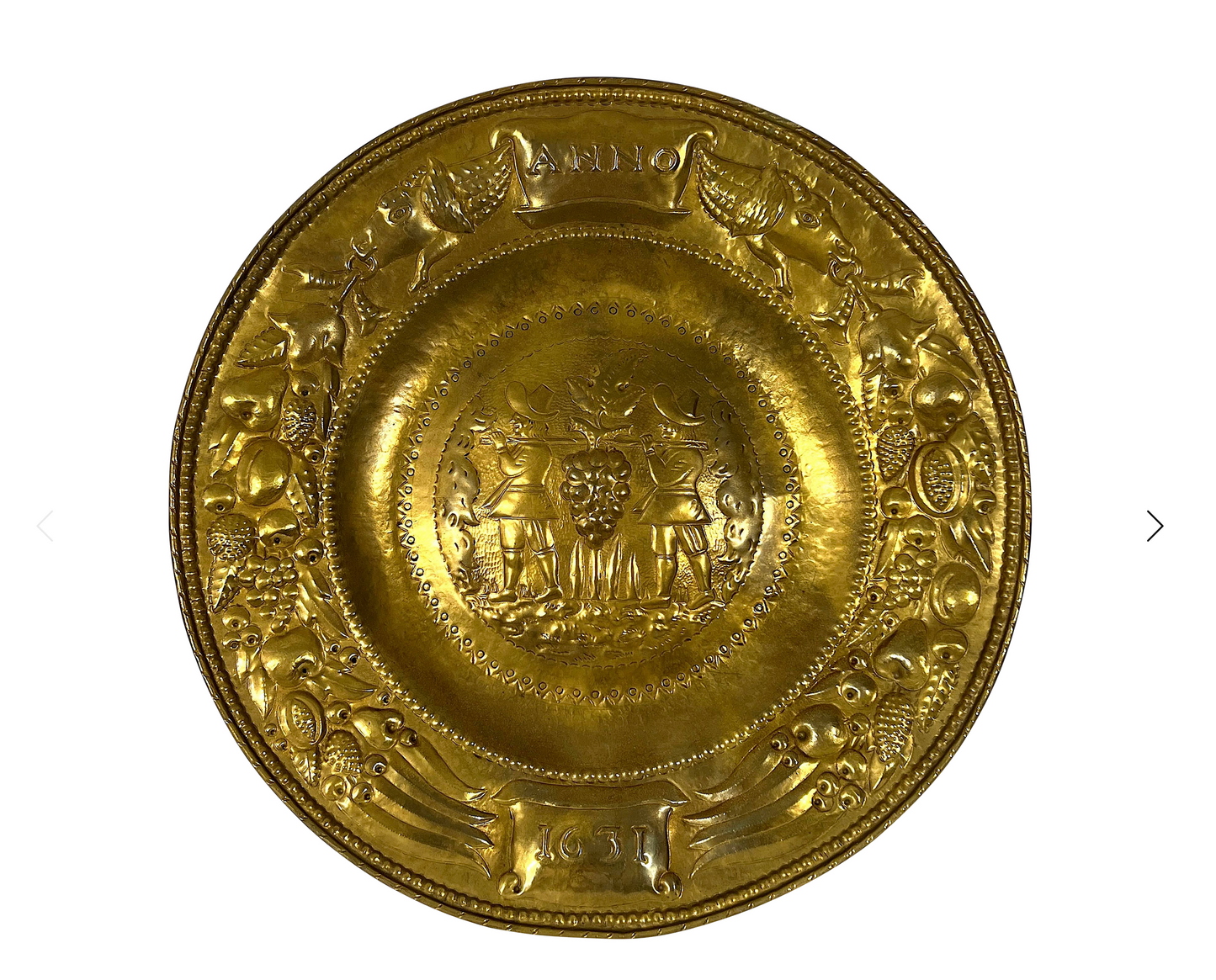 The Festival Brass Tray, Large Antique Wall Hanging 'Anno 1631'