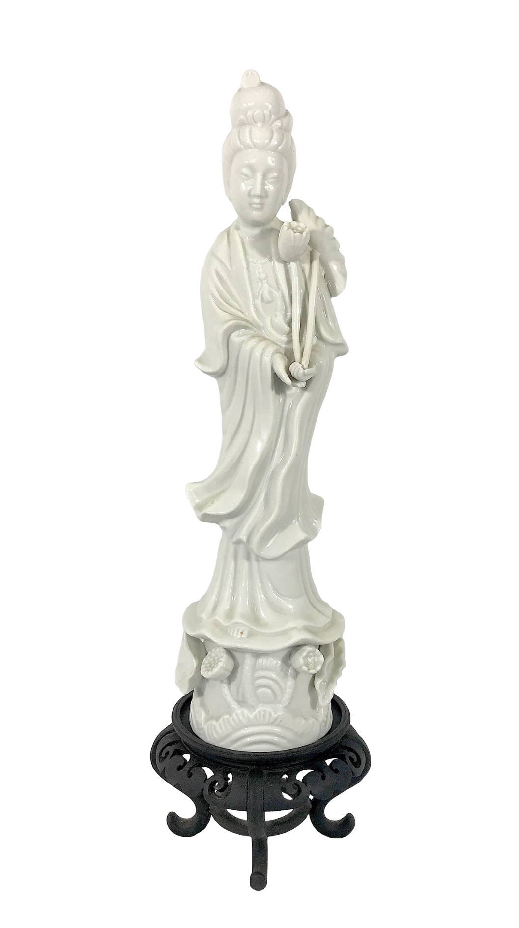 Vintage Chinese 'Blanc De Chine' White Porcelain Figure of the Deity Guan Yin (Kwan Yin) 14"