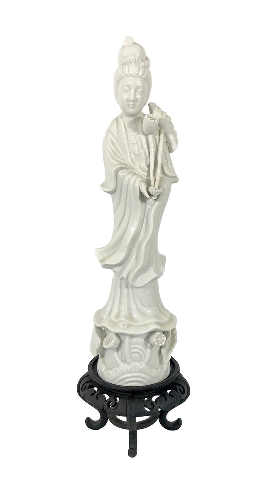 Vintage Chinese 'Blanc De Chine' White Porcelain Figure of the Deity Guan Yin (Kwan Yin) 14"