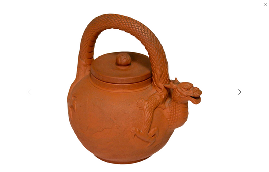 Antique Dragon Form Tokoname Brick Red Clay Teapot, Japan Meiji Period