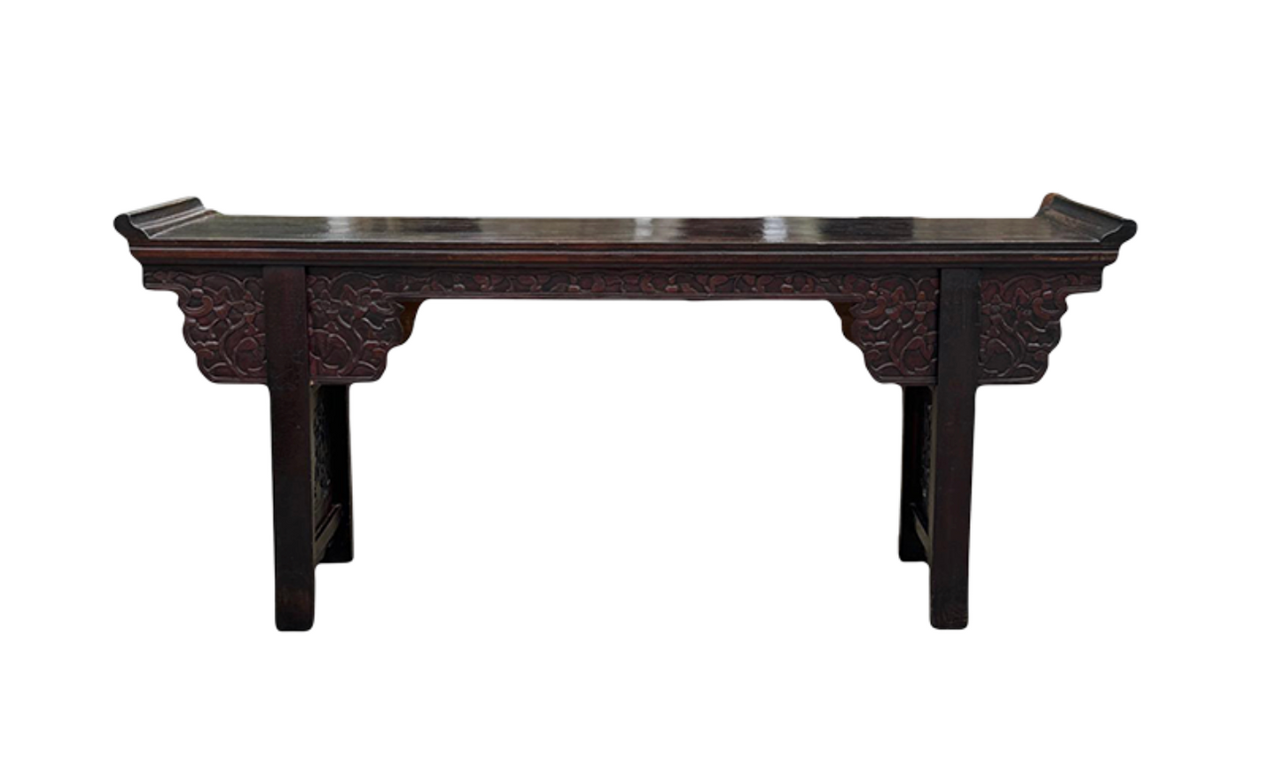 Impressive Antique Qing Dynasty Hand Carved Chinese Elm Wood Altar Table or Console / Hallway Table