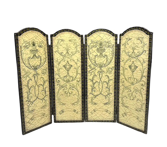 Royal Doulton Lacquer 4 Panel Folding Cream Table Screen, Hand Painted in the Florentine Grisaille Style