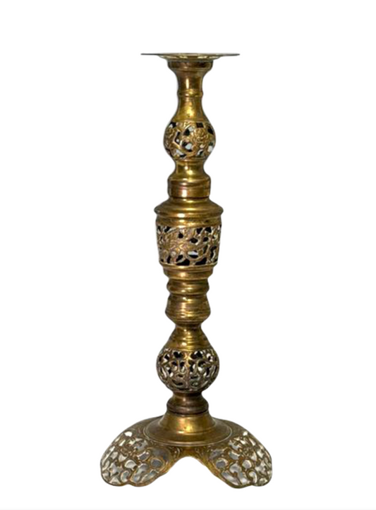 Impressive Large Vintage Baroque Style Cast Bronze/Brass Reticulated Candlestick