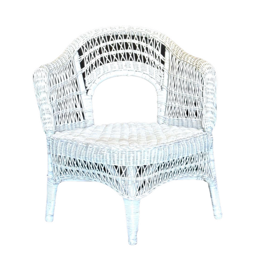 Antique Fancy Woven White Wicker Corner or Side Chair