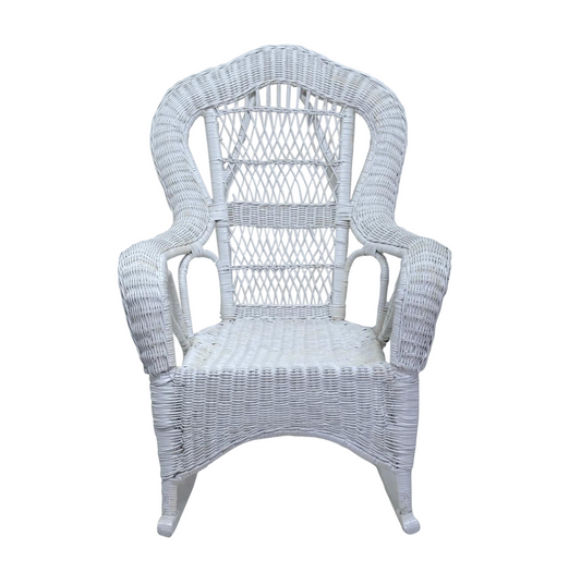 Large White Antique Wicker Rocking Chair 1920's