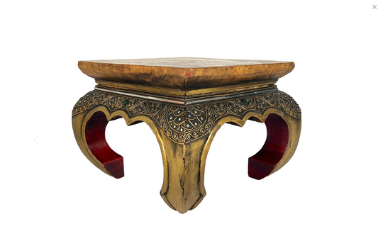 Large Vintage Red Gold Teak Top Gilt Wood Thai Pedestal or Display Stand With 'Glass Jewels'