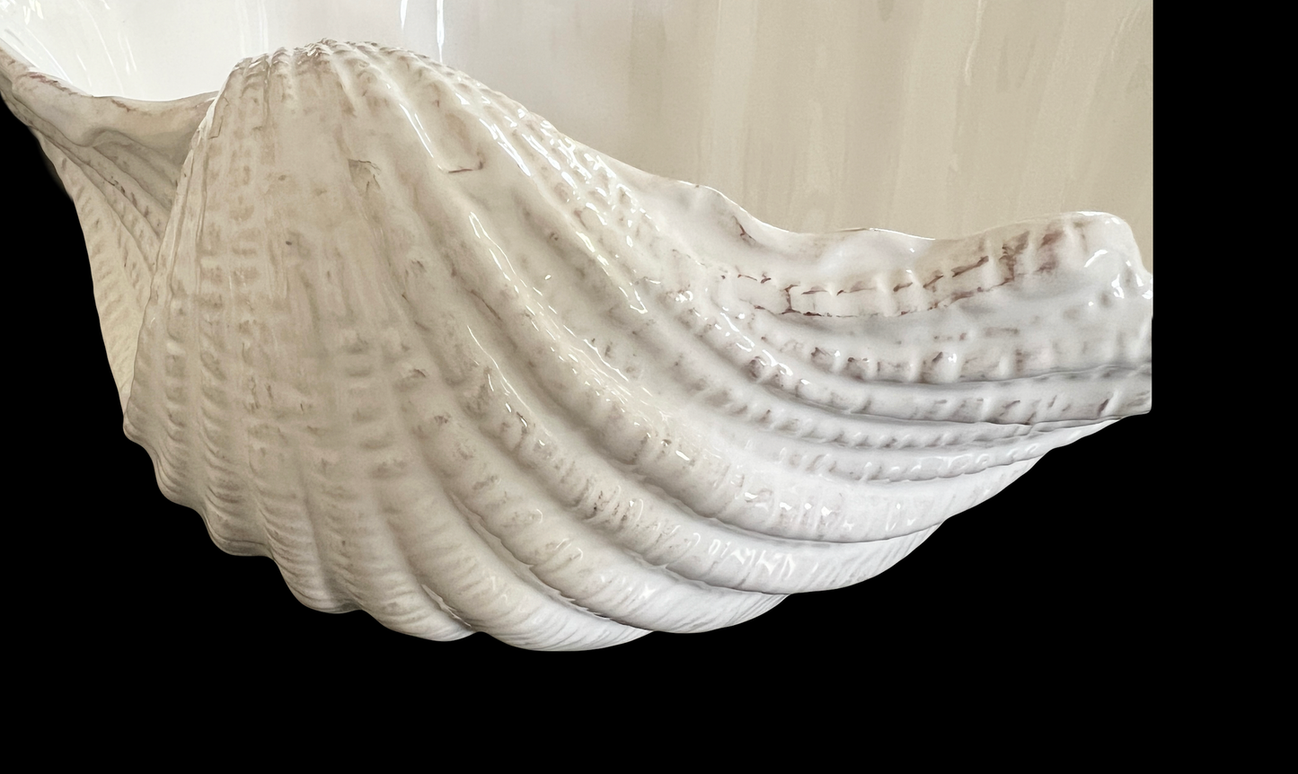 Large White Porcelain Coastal Sea Shell (Giant Clam Shell Bowl/Vide Poche)