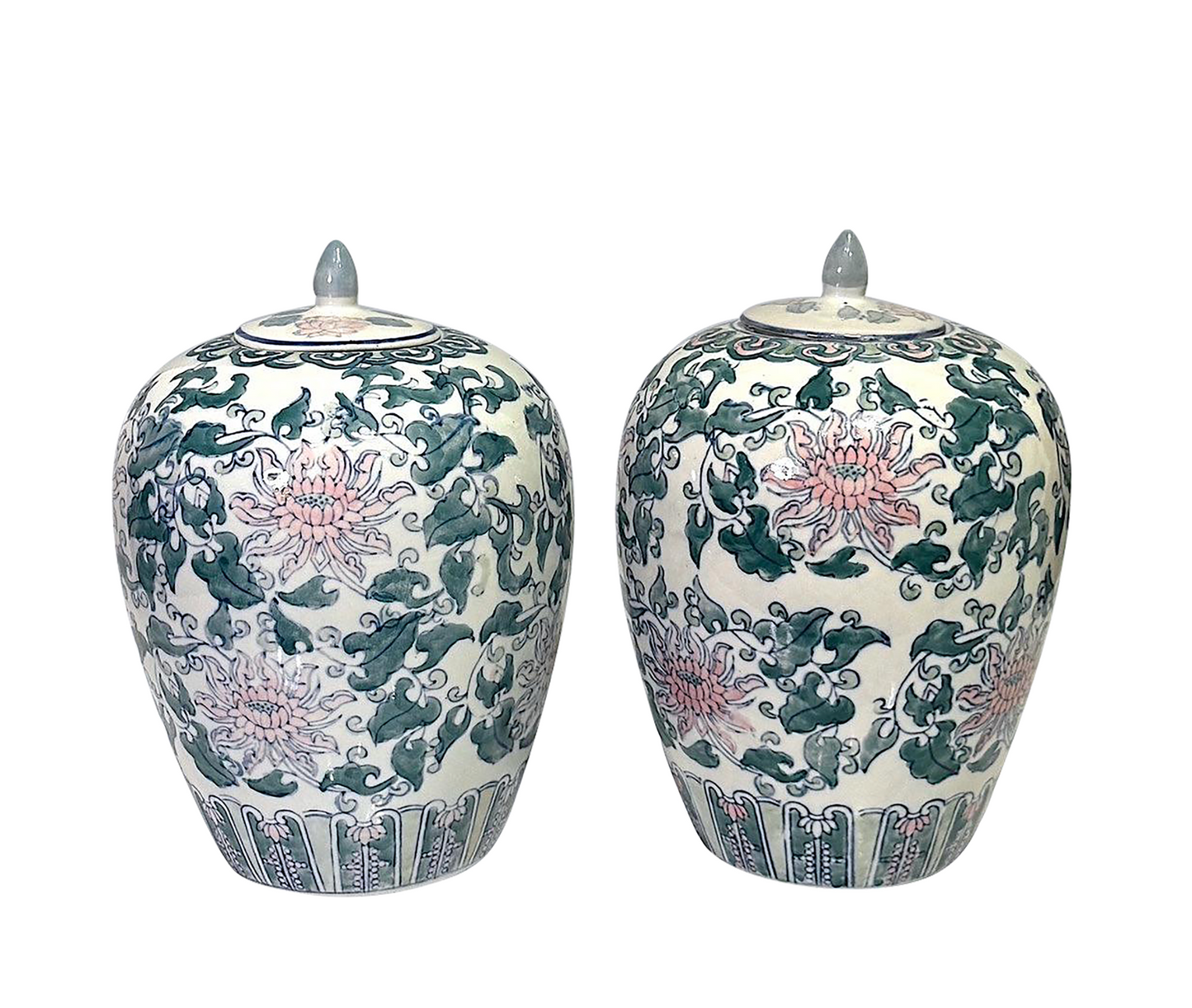 Vintage Chinese Porcelain Blue, White and Pink Ginger Jars, A Pair