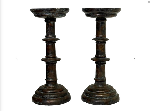 Impressive Maitland Smith Bronze Candlesticks or Candle Holders Colonial / Gothic Design