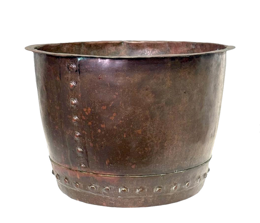 Antique English Large Copper Cauldron, Log Bin, Planter Circa 1840s