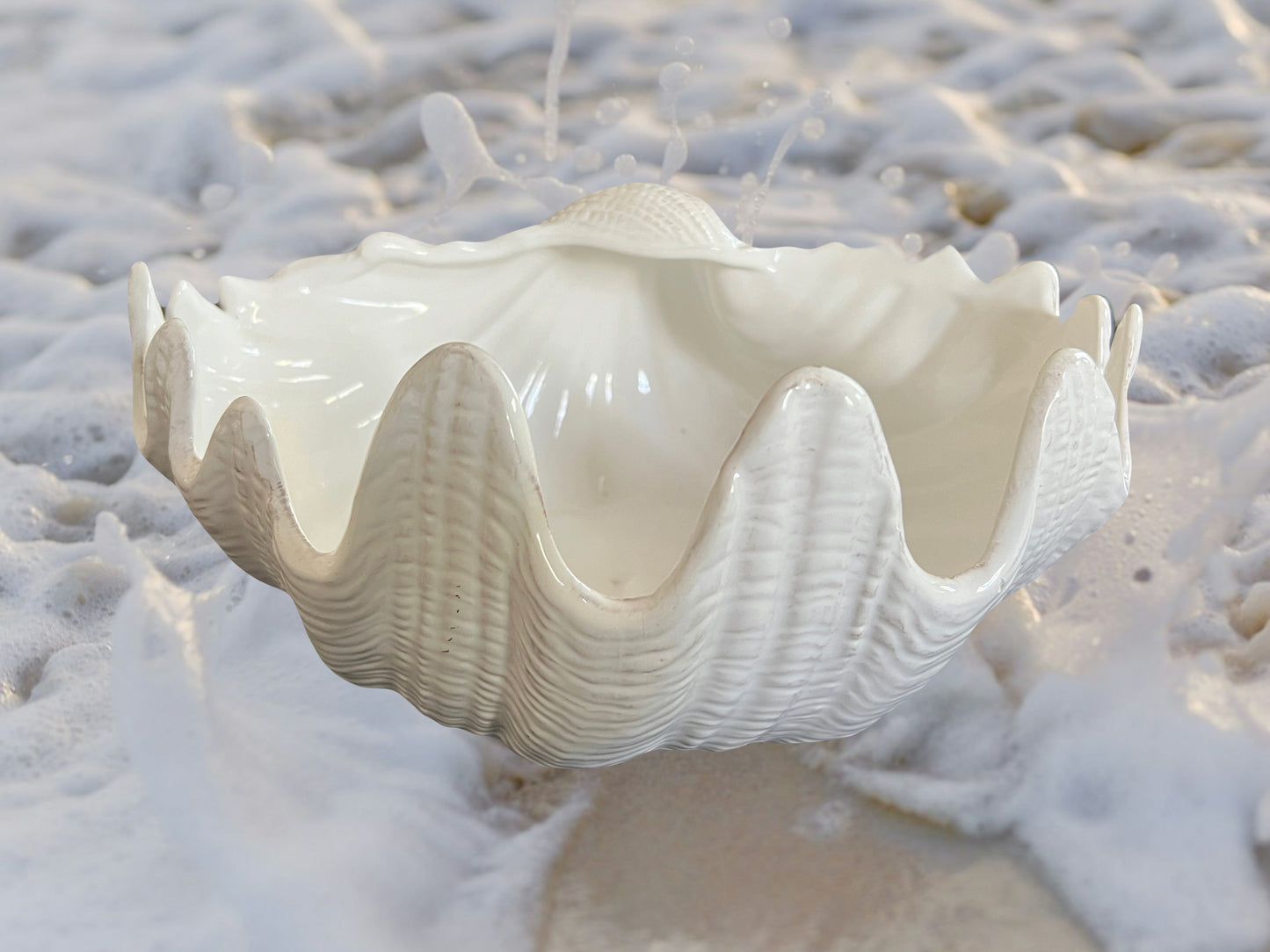 Large White Porcelain Coastal Sea Shell (Giant Clam Shell Bowl/Vide Poche)