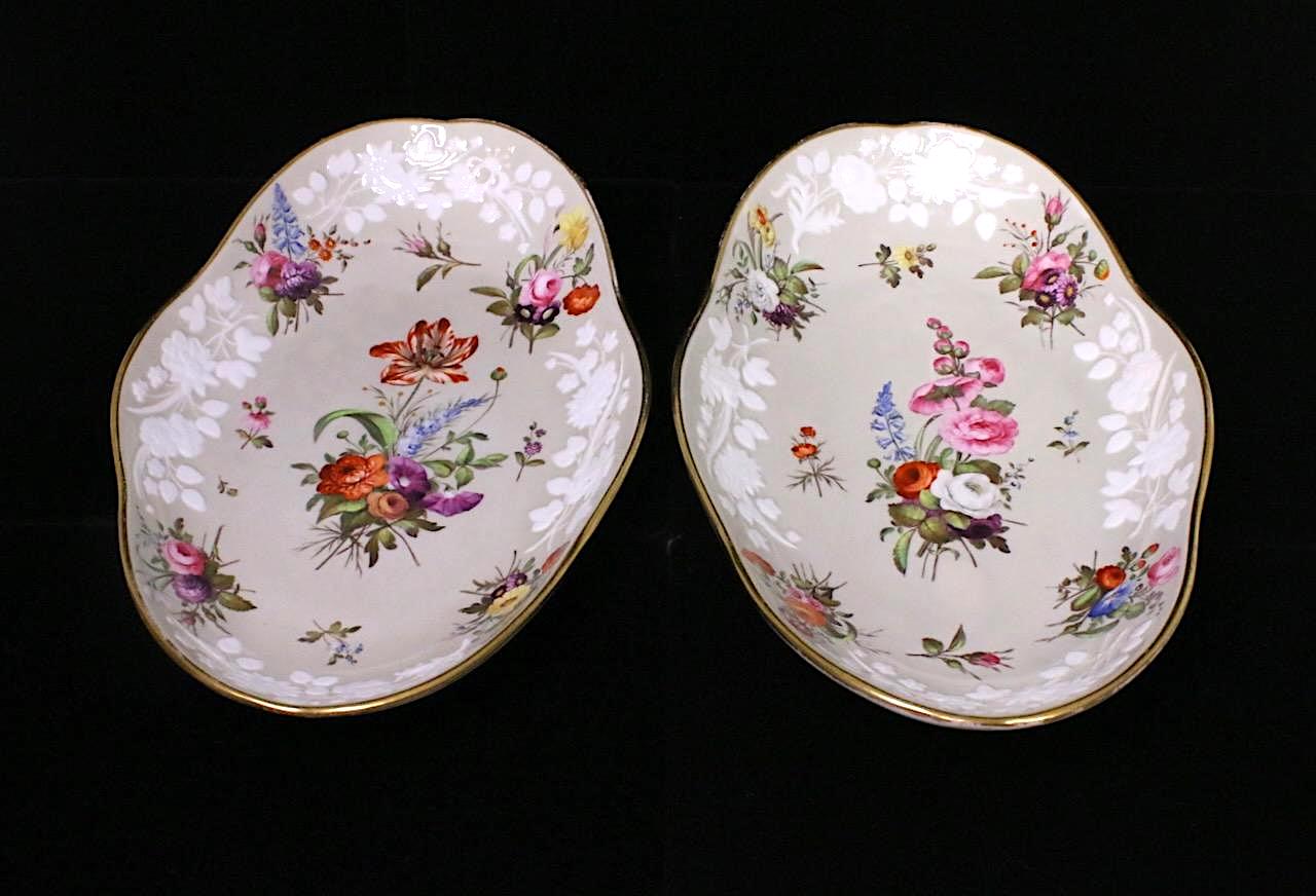 Antique Hand Painted Spode White Porcelain Platters with English Hand Painted Wild Flowers