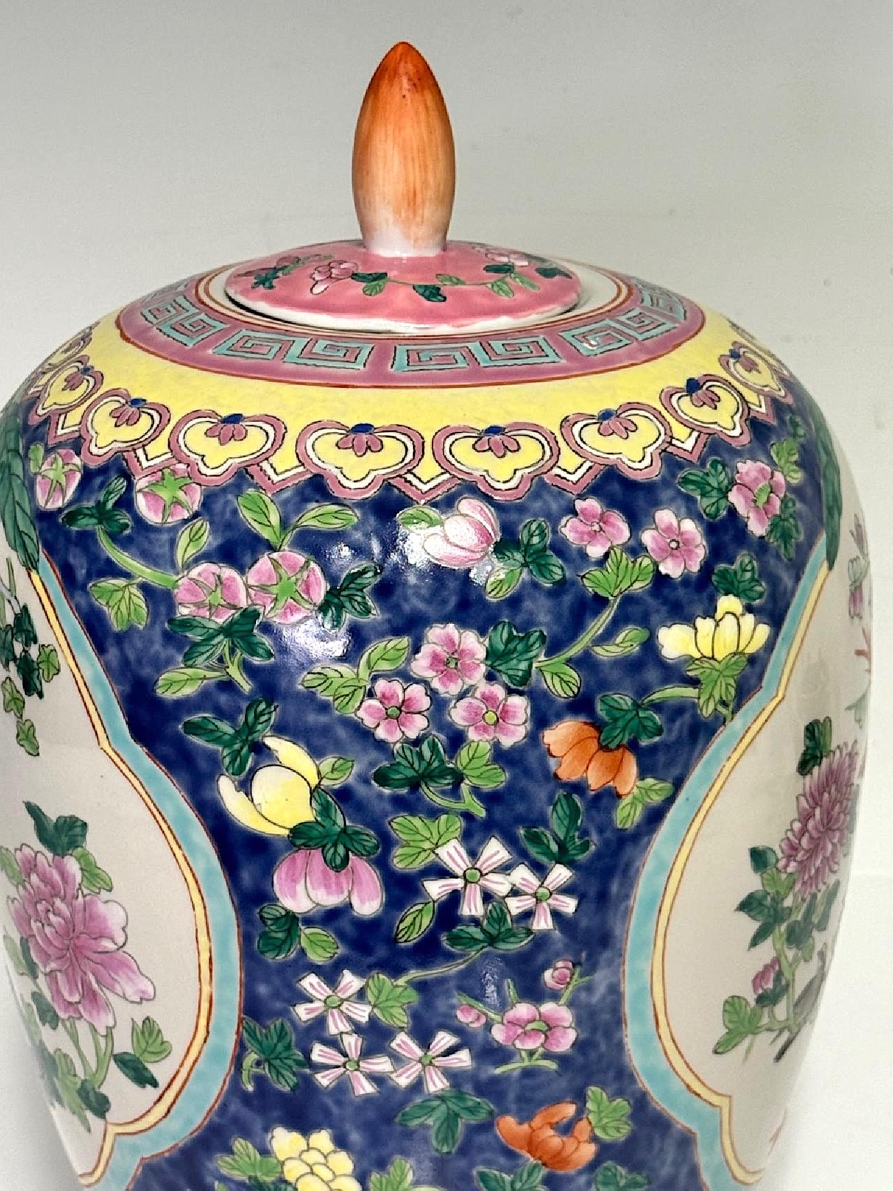 Vintage Chinese Peranakan Porcelain Ginger Jar with Exotic Birds and Colourful Flowers, Qianlong Dynasty Mark