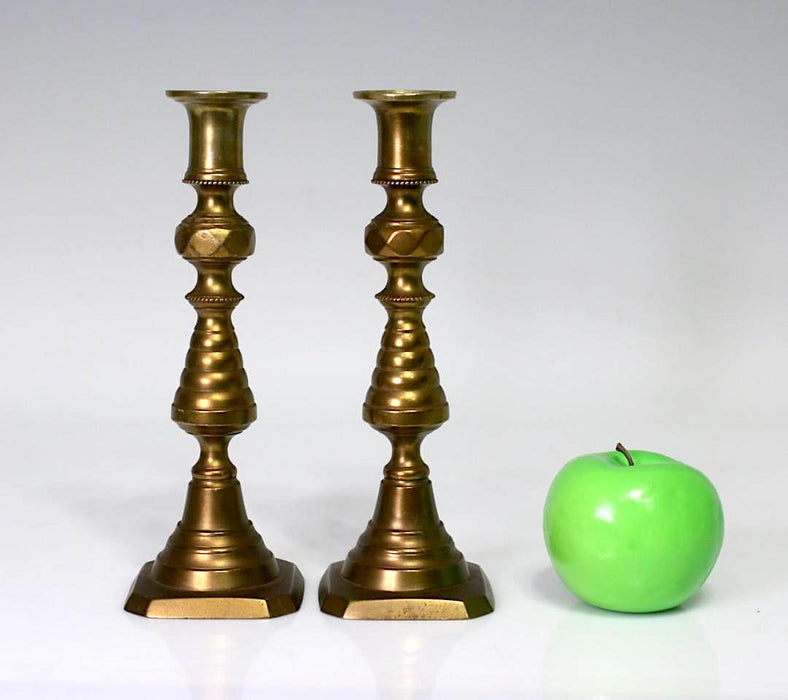 Old Antique Pair 11 Victorian Brass Candlesticks Candle Sticks Push Up  19th C.