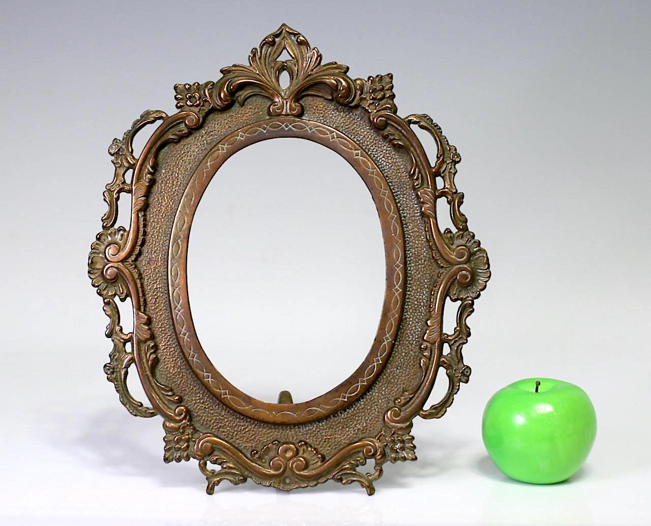 Antique Bronzed Easel Style Oval Portrait, Picture or Mirror Frame