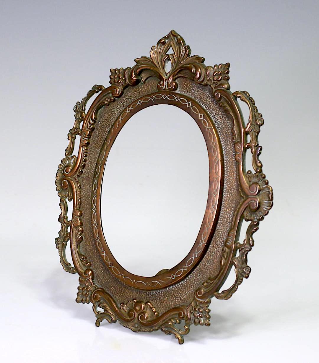 Antique Bronzed Easel Style Oval Portrait, Picture or Mirror Frame