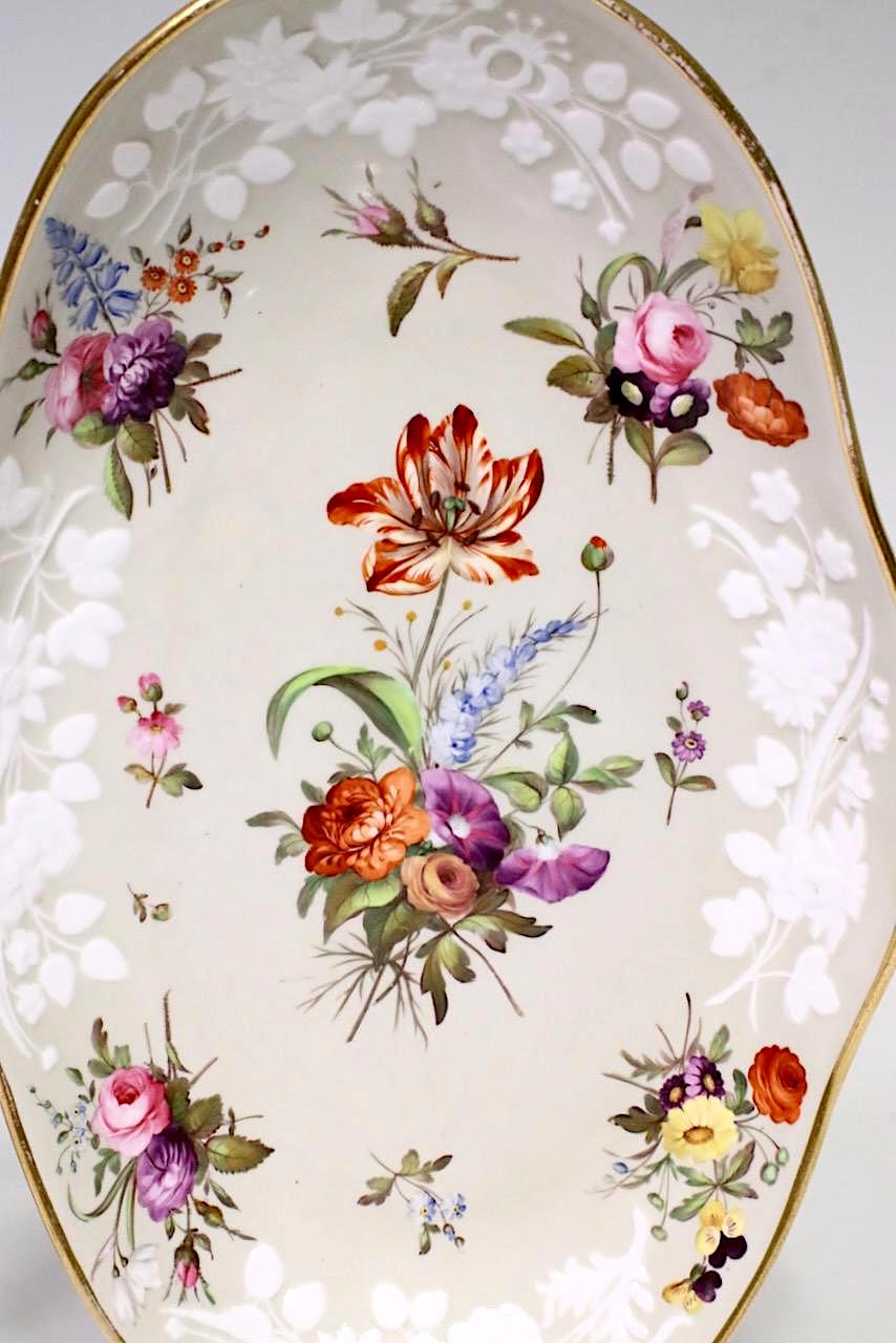 Antique Hand Painted Spode White Porcelain Platters with English Hand Painted Wild Flowers