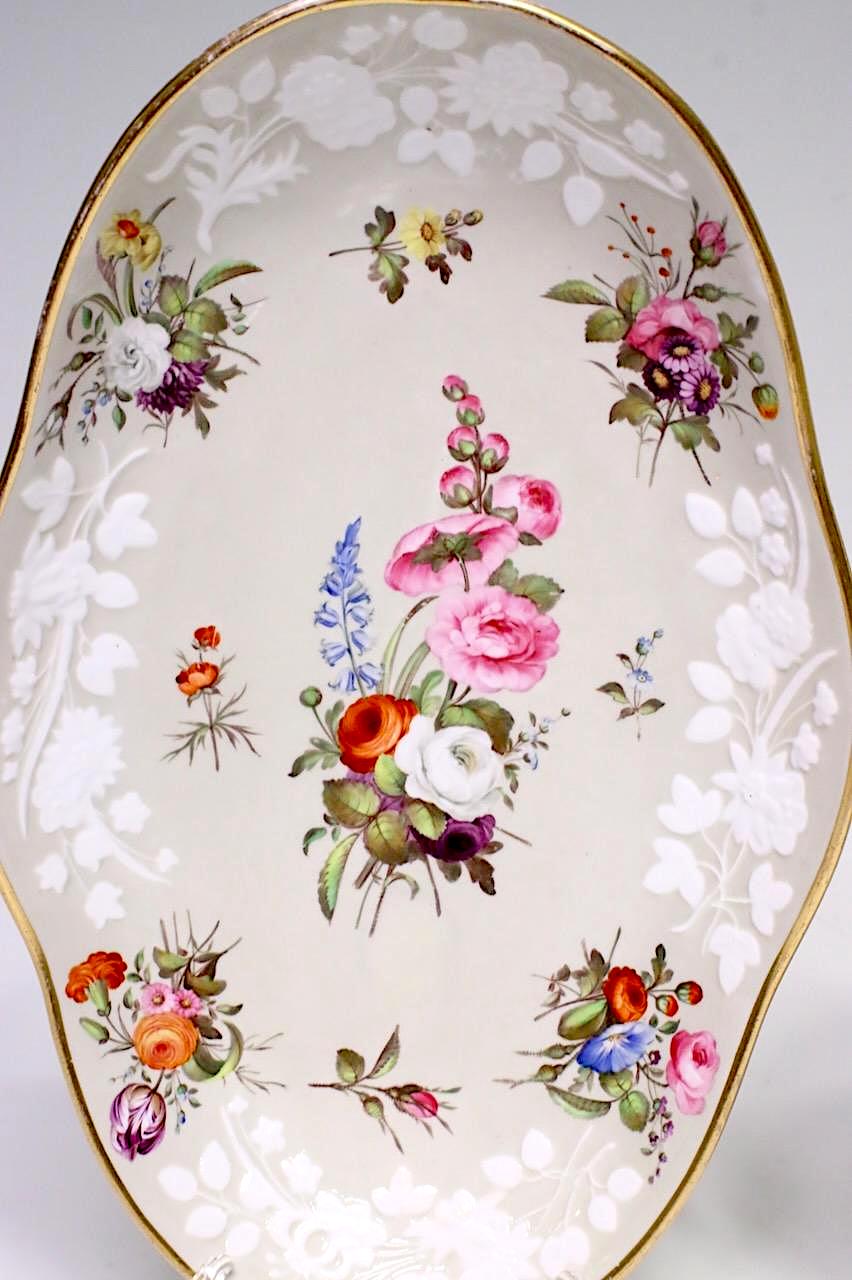 Antique Hand Painted Spode White Porcelain Platters with English Hand Painted Wild Flowers