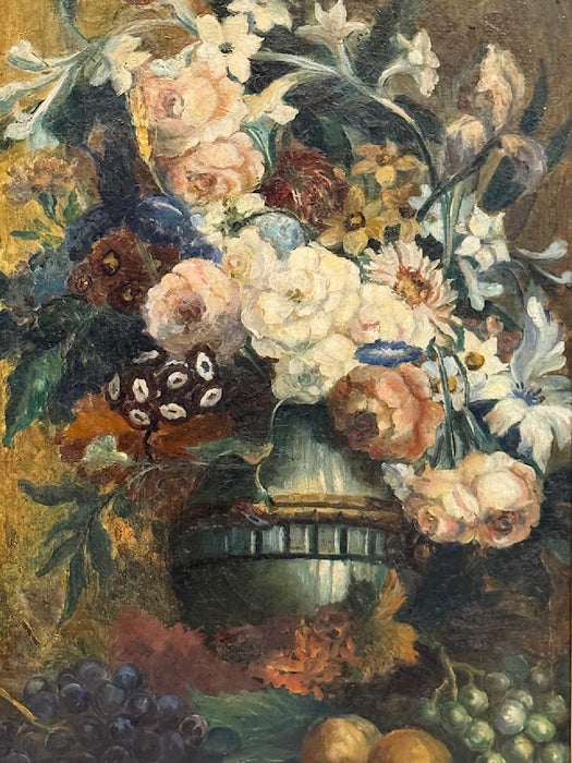 Antique 1920's Floral Oil on Canvas After Willem van Leen, Gold Leaf Frame