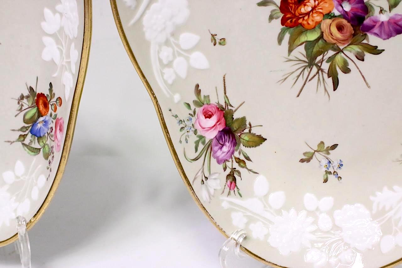 Antique Hand Painted Spode White Porcelain Platters with English Hand Painted Wild Flowers