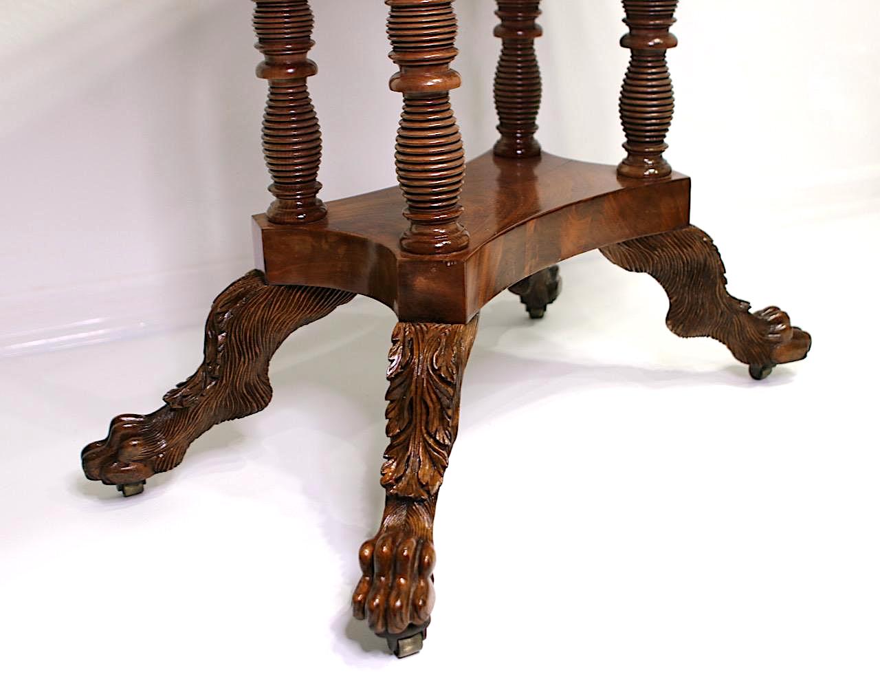 American Empire Figured Mahogany Antique Games or Console Table With Hairy Paw Feet, C 1825