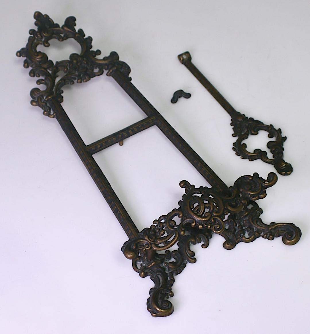 Large Antique Cast Bronze Rococo Revival Portrait Easel with Flowers and Scrolls