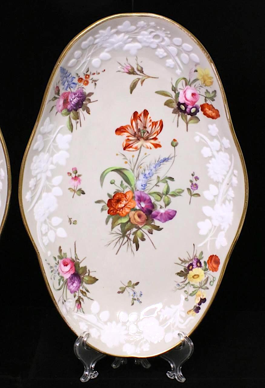 Antique Hand Painted Spode White Porcelain Platters with English Hand Painted Wild Flowers