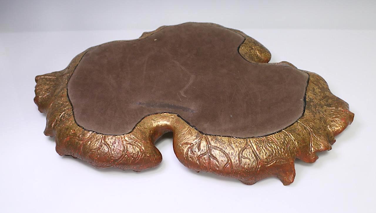 Large Italian Naturalistic Carved & Polychromed Wooden Leaf-Form Centerpiece Tray with Dragonflies and Insects