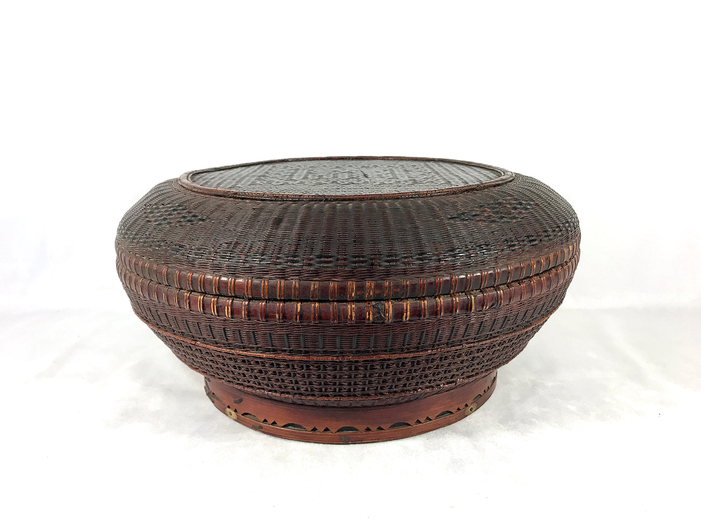 Fine Antique Chinese Triple Woven Double Happiness Lidded Wedding Basket