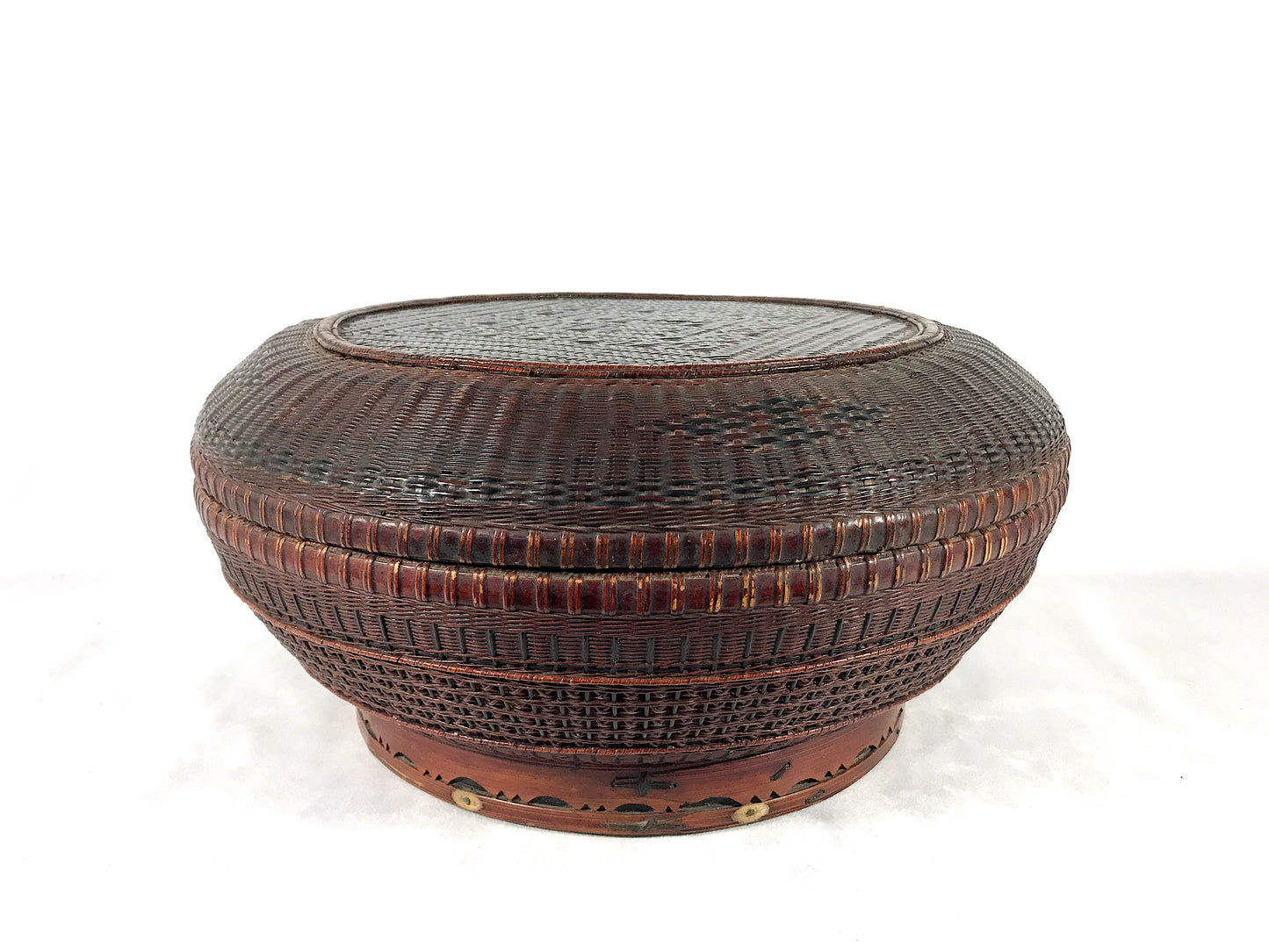 Fine Antique Chinese Triple Woven Double Happiness Lidded Wedding Basket