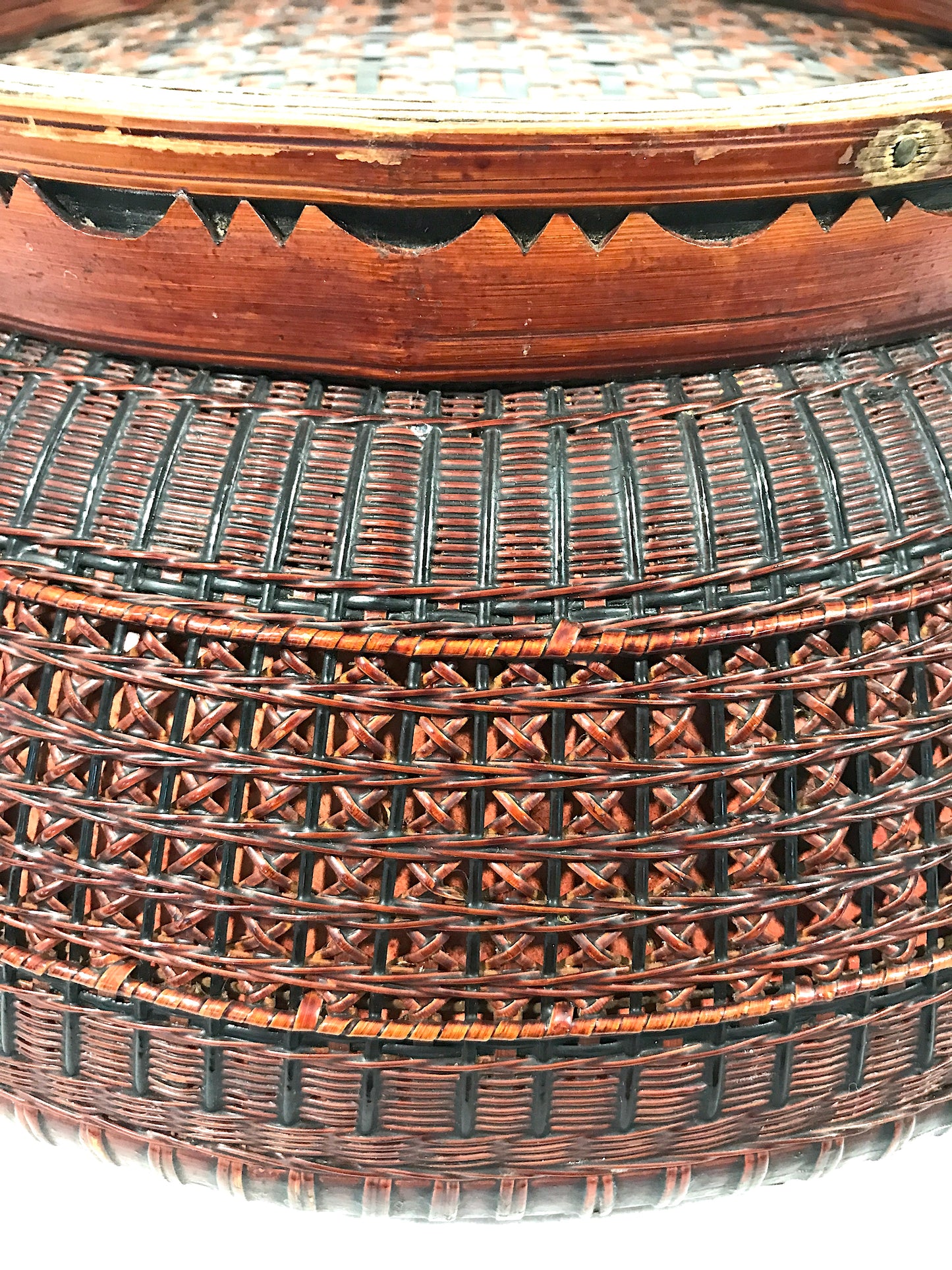 Fine Antique Chinese Triple Woven Double Happiness Lidded Wedding Basket