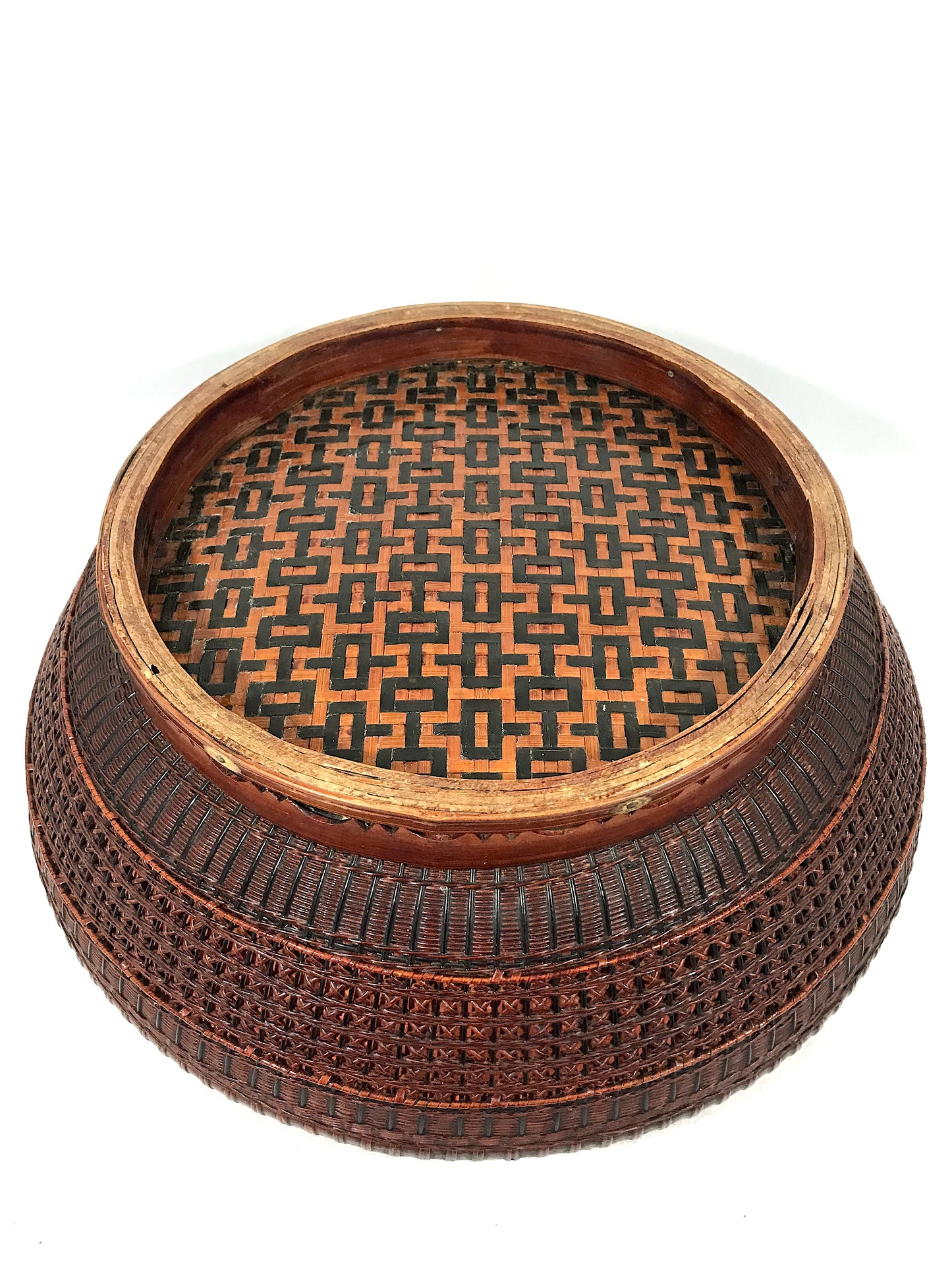 Fine Antique Chinese Triple Woven Double Happiness Lidded Wedding Basket